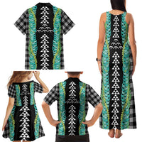 Black Palaka Hawaii Iwa Bird Family Matching Tank Maxi Dress and Hawaiian Shirt Hawaiian Kakau Jade Vine Lei LT14 - Polynesian Pride
