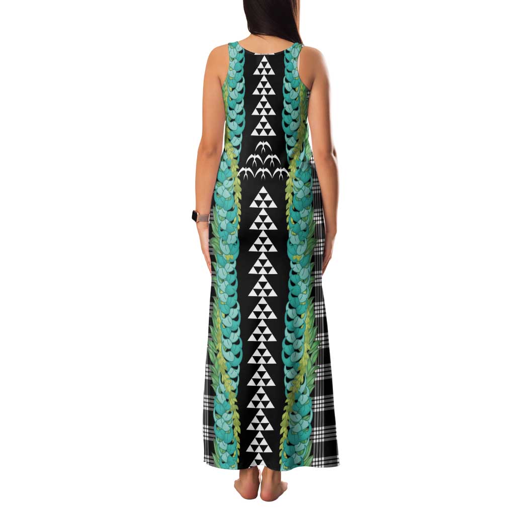 Black Palaka Hawaii Iwa Bird Family Matching Tank Maxi Dress and Hawaiian Shirt Hawaiian Kakau Jade Vine Lei LT14 - Polynesian Pride