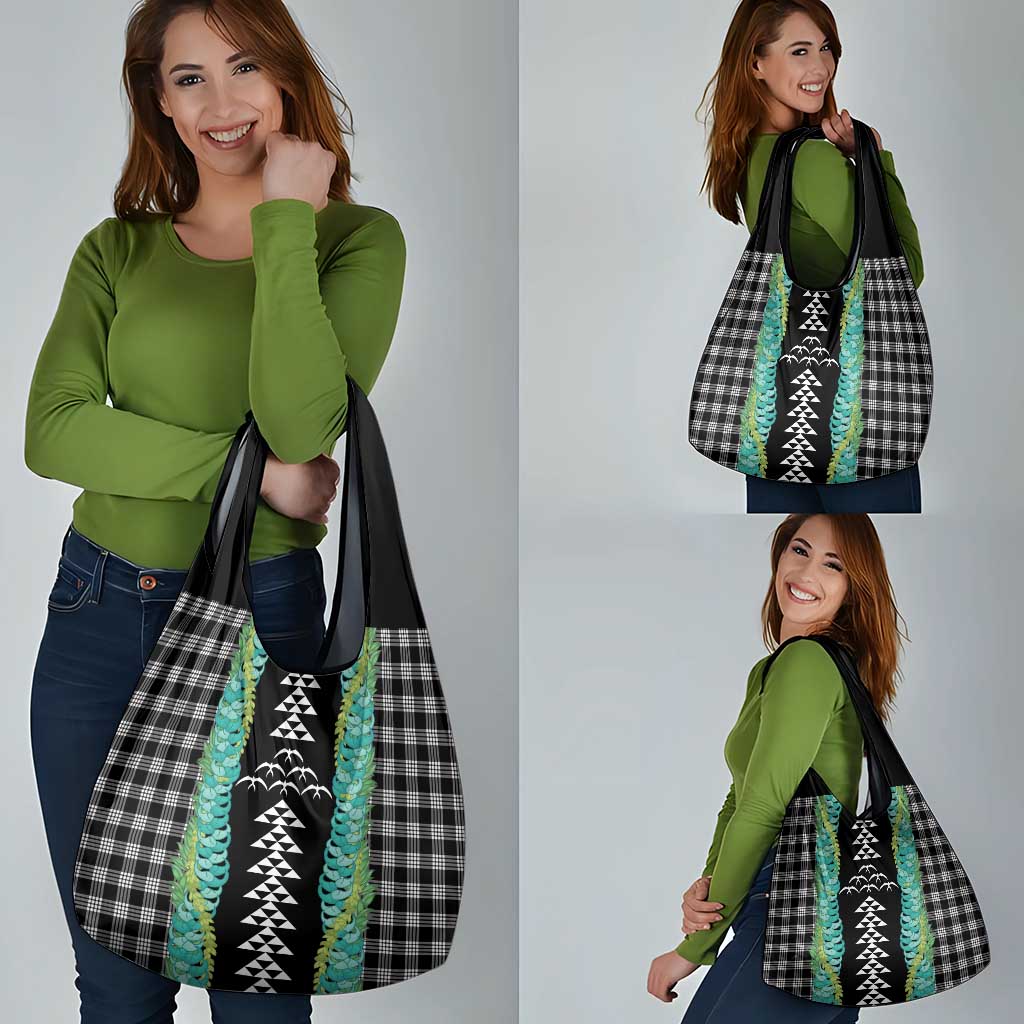 Black Palaka Hawaii Iwa Bird Grocery Bag Hawaiian Kakau Jade Vine Lei - Polynesian Pride