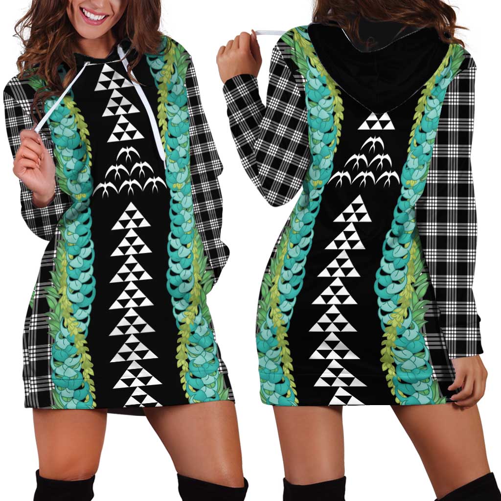 Black Palaka Hawaii Iwa Bird Hoodie Dress Hawaiian Kakau Jade Vine Lei LT14 - Polynesian Pride