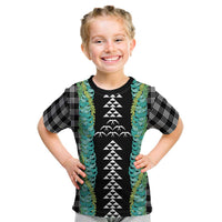 Black Palaka Hawaii Iwa Bird Kid T Shirt Hawaiian Kakau Jade Vine Lei - Polynesian Pride