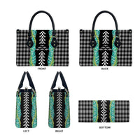 Black Palaka Hawaii Iwa Bird Leather Bag Hawaiian Kakau Jade Vine Lei - Polynesian Pride