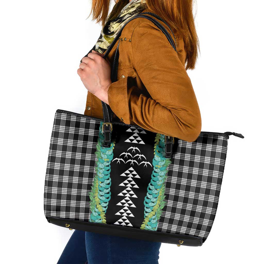 Black Palaka Hawaii Iwa Bird Leather Tote Bag Hawaiian Kakau Jade Vine Lei - Polynesian Pride