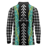 Black Palaka Hawaii Iwa Bird Long Sleeve Polo Shirt Hawaiian Kakau Jade Vine Lei LT14 - Polynesian Pride