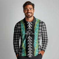 Black Palaka Hawaii Iwa Bird Long Sleeve Polo Shirt Hawaiian Kakau Jade Vine Lei LT14 - Polynesian Pride