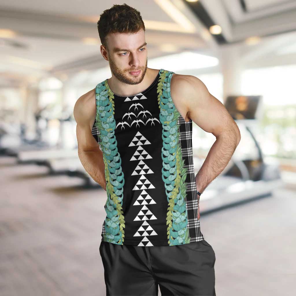 Black Palaka Hawaii Iwa Bird Men Tank Top Hawaiian Kakau Jade Vine Lei - Polynesian Pride