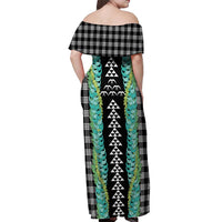 Black Palaka Hawaii Iwa Bird Off Shoulder Maxi Dress Hawaiian Kakau Jade Vine Lei - Polynesian Pride