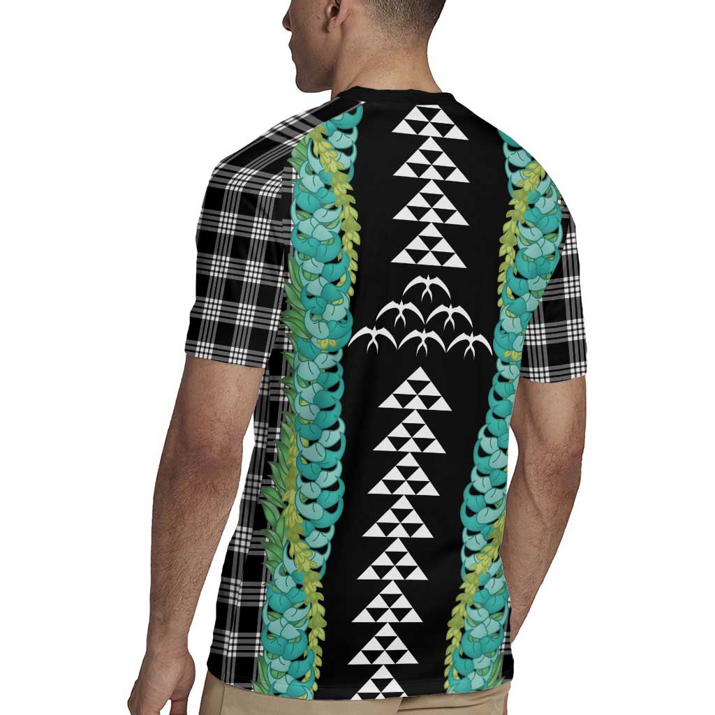 Black Palaka Hawaii Iwa Bird Rugby Jersey Hawaiian Kakau Jade Vine Lei - Polynesian Pride