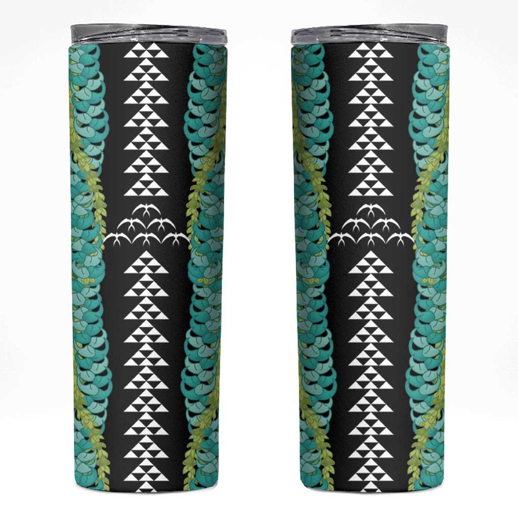 Black Palaka Hawaii Iwa Bird Skinny Tumbler Hawaiian Kakau Jade Vine Lei LT14 Black - Polynesian Pride