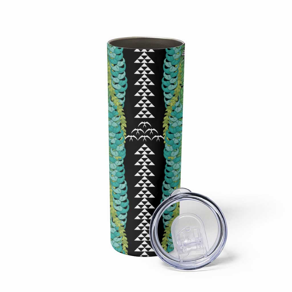Black Palaka Hawaii Iwa Bird Skinny Tumbler Hawaiian Kakau Jade Vine Lei LT14 - Polynesian Pride