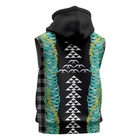 Black Palaka Hawaii Iwa Bird Sleeveless Hoodie Hawaiian Kakau Jade Vine Lei - Polynesian Pride