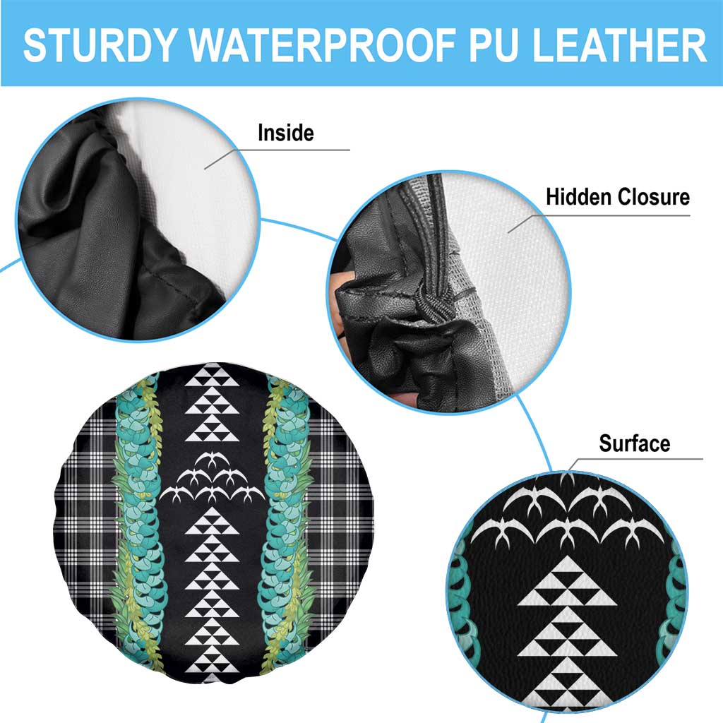 Black Palaka Hawaii Iwa Bird Spare Tire Cover Hawaiian Kakau Jade Vine Lei - Polynesian Pride