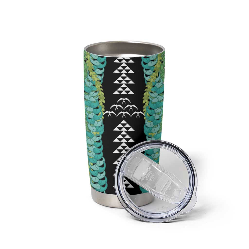 Black Palaka Hawaii Iwa Bird Tumbler Cup Hawaiian Kakau Jade Vine Lei - Polynesian Pride