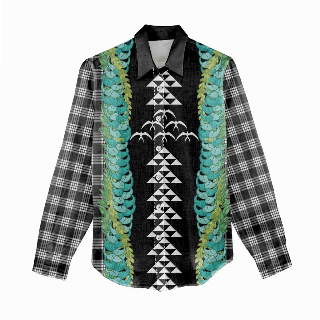 Black Palaka Hawaii Iwa Bird Women Casual Shirt Hawaiian Kakau Jade Vine Lei LT14 - Polynesian Pride