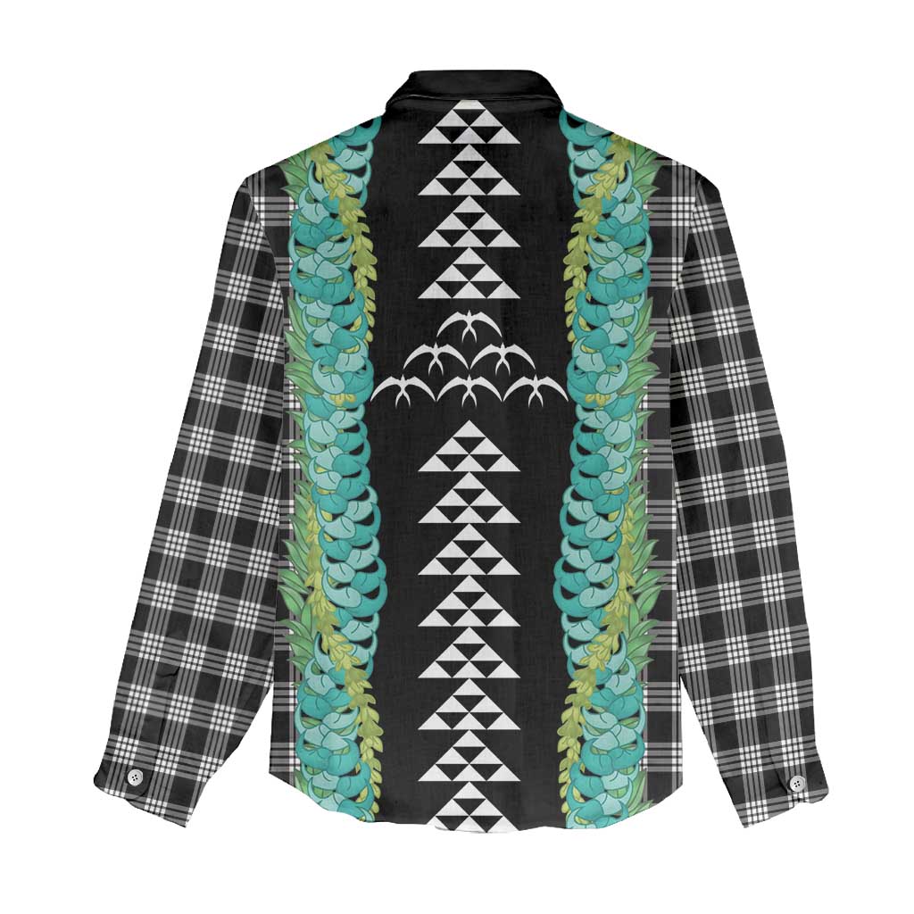 Black Palaka Hawaii Iwa Bird Women Casual Shirt Hawaiian Kakau Jade Vine Lei LT14 - Polynesian Pride