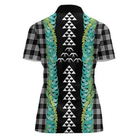 Black Palaka Hawaii Iwa Bird Women Polo Shirt Hawaiian Kakau Jade Vine Lei - Polynesian Pride