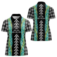 Black Palaka Hawaii Iwa Bird Women Polo Shirt Hawaiian Kakau Jade Vine Lei - Polynesian Pride