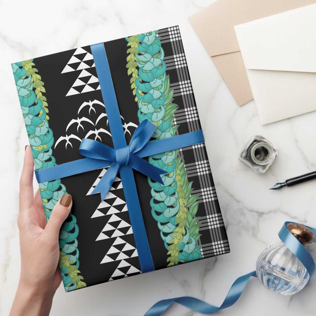 Black Palaka Hawaii Iwa Bird Wrapping Paper Hawaiian Kakau Jade Vine Lei - Polynesian Pride
