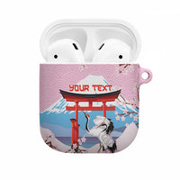Japanese Torii Gate Cranes Personalised AirPods Case Fuji Mount Sakura Seigaiha Pattern