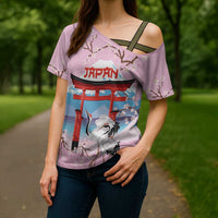 Japanese Torii Gate Cranes Personalised Cross Shoulder Shirt Fuji Mount Sakura Seigaiha Pattern