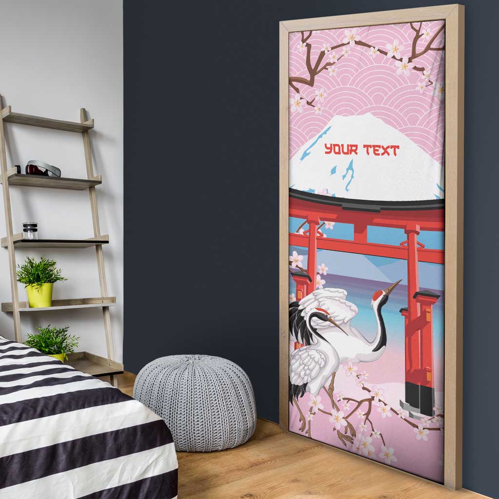 Japanese Torii Gate Cranes Personalised Door Cover Fuji Mount Sakura Seigaiha Pattern LT14 - Polynesian Pride