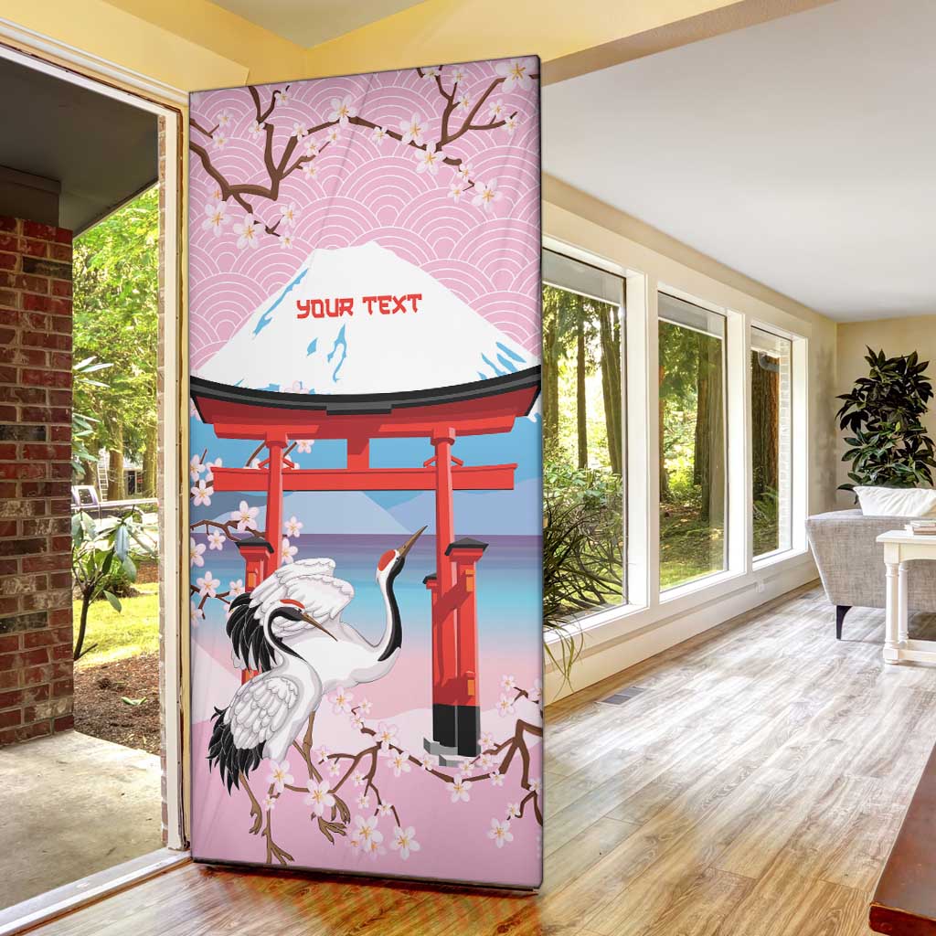 Japanese Torii Gate Cranes Personalised Door Cover Fuji Mount Sakura Seigaiha Pattern LT14 - Polynesian Pride