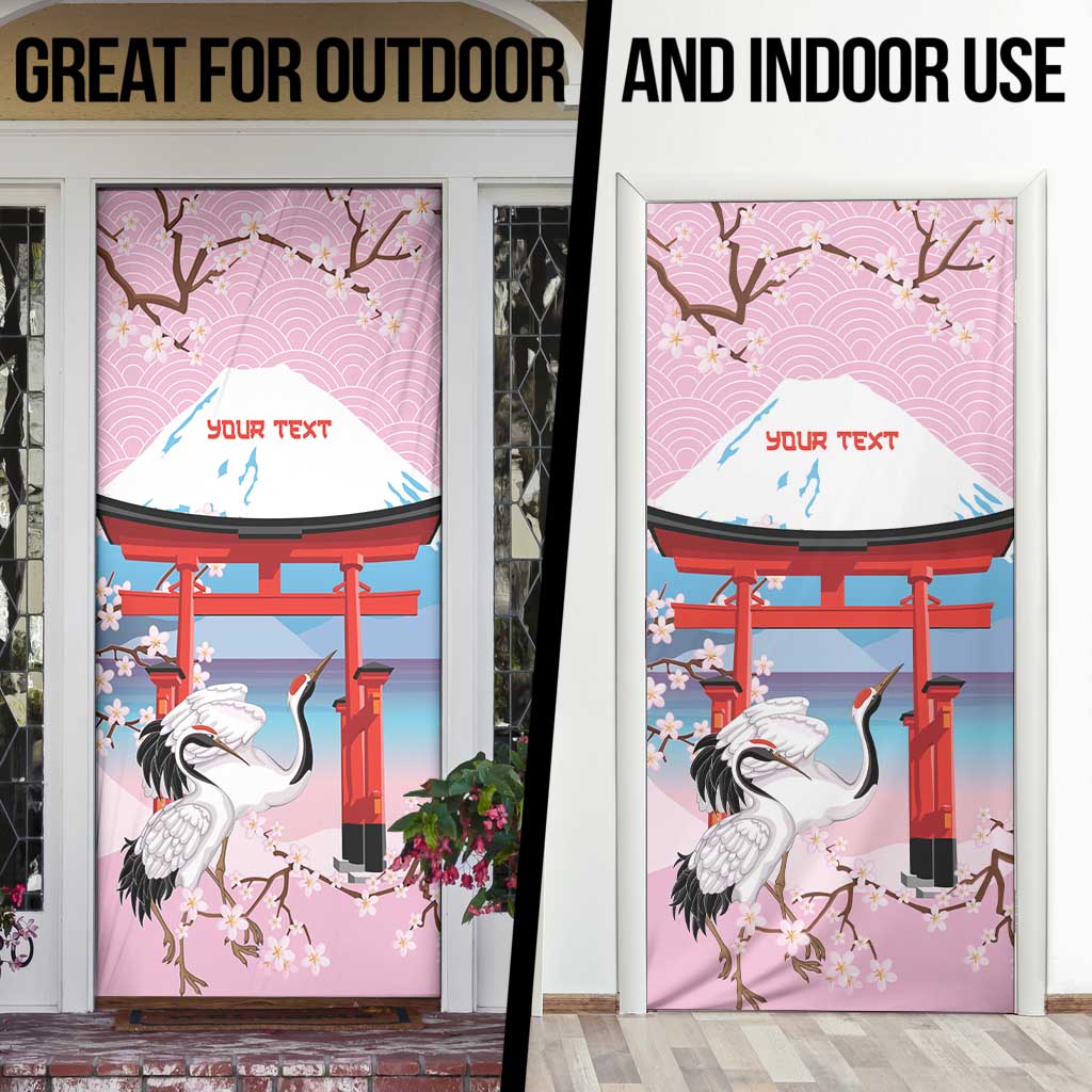 Japanese Torii Gate Cranes Personalised Door Cover Fuji Mount Sakura Seigaiha Pattern LT14 - Polynesian Pride