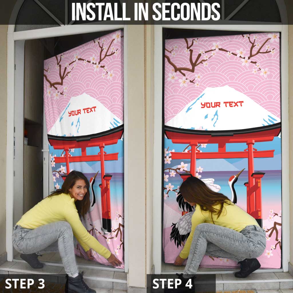 Japanese Torii Gate Cranes Personalised Door Cover Fuji Mount Sakura Seigaiha Pattern LT14 - Polynesian Pride