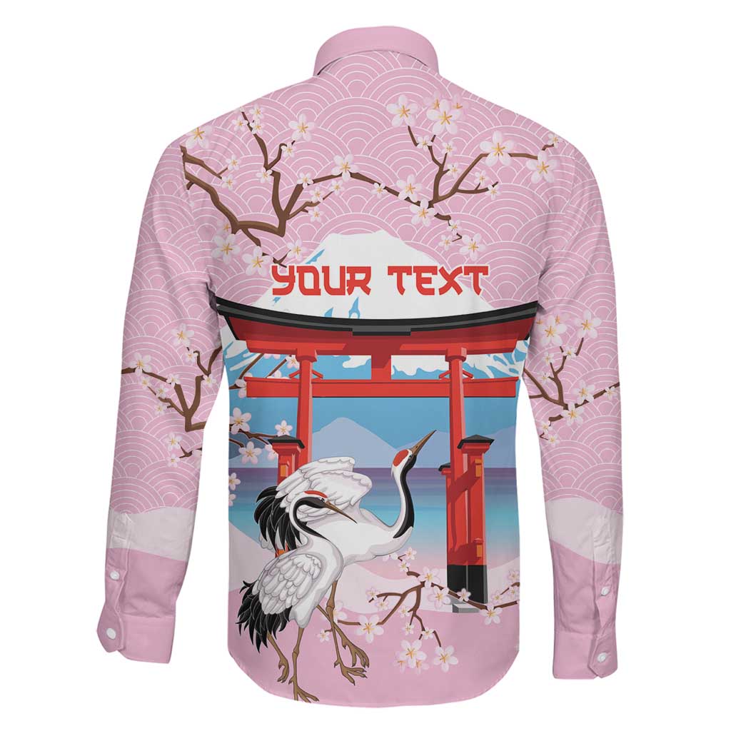 Japanese Torii Gate Cranes Personalised Family Matching Long Sleeve Bodycon Dress and Hawaiian Shirt Fuji Mount Sakura Seigaiha Pattern LT14 - Polynesian Pride
