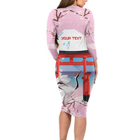 Japanese Torii Gate Cranes Personalised Family Matching Long Sleeve Bodycon Dress and Hawaiian Shirt Fuji Mount Sakura Seigaiha Pattern LT14 - Polynesian Pride