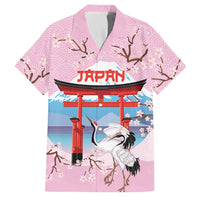 Japanese Torii Gate Cranes Personalised Family Matching Mermaid Dress and Hawaiian Shirt Fuji Mount Sakura Seigaiha Pattern LT14 Dad's Shirt - Short Sleeve Pink - Polynesian Pride