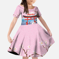 Japanese Torii Gate Cranes Personalised Family Matching Off The Shoulder Long Sleeve Dress and Hawaiian Shirt Fuji Mount Sakura Seigaiha Pattern LT14 Daughter's Dress Pink - Polynesian Pride
