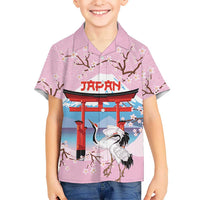 Japanese Torii Gate Cranes Personalised Family Matching Off Shoulder Short Dress and Hawaiian Shirt Fuji Mount Sakura Seigaiha Pattern