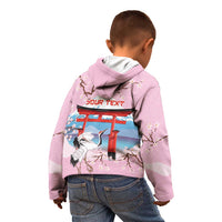Japanese Torii Gate Cranes Personalised Kid Hoodie Fuji Mount Sakura Seigaiha Pattern
