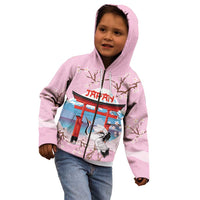 Japanese Torii Gate Cranes Personalised Kid Hoodie Fuji Mount Sakura Seigaiha Pattern