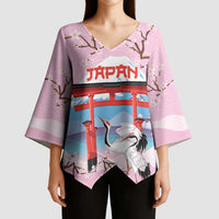 Japanese Torii Gate Cranes Personalised Kimono Sleeve Blouse Fuji Mount Sakura Seigaiha Pattern