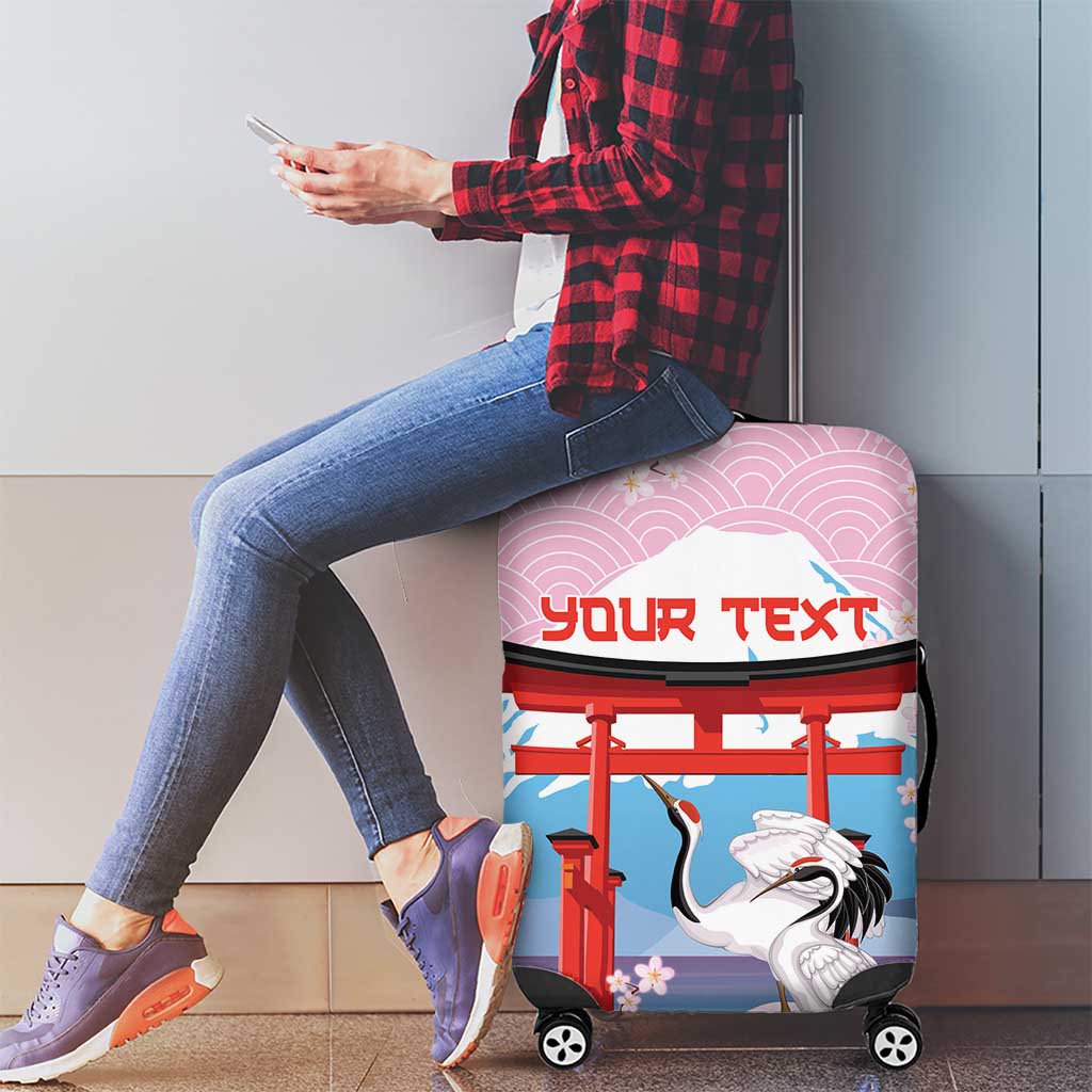 Japanese Torii Gate Cranes Personalised Luggage Cover Fuji Mount Sakura Seigaiha Pattern