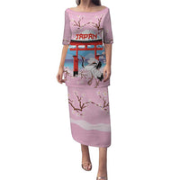 Japanese Torii Gate Cranes Personalised Puletasi Fuji Mount Sakura Seigaiha Pattern