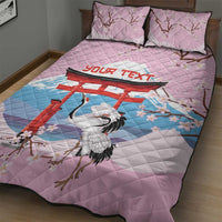 Japanese Torii Gate Cranes Personalised Quilt Bed Set Fuji Mount Sakura Seigaiha Pattern