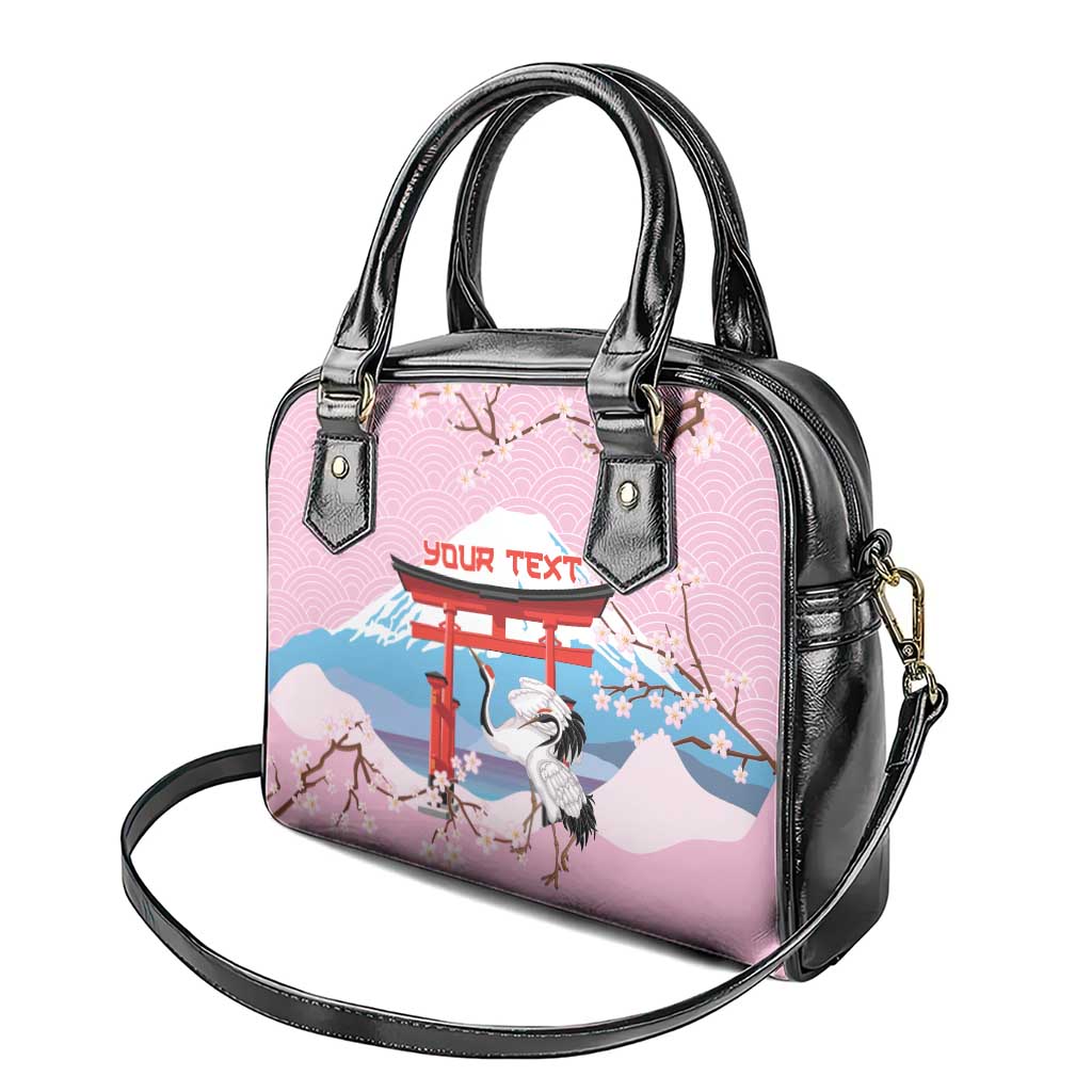 Japanese Torii Gate Cranes Personalised Shoulder Handbag Fuji Mount Sakura Seigaiha Pattern