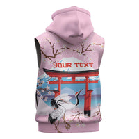 Japanese Torii Gate Cranes Personalised Sleeveless Hoodie Fuji Mount Sakura Seigaiha Pattern