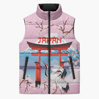 Japanese Torii Gate Cranes Personalised Sleeveless Puffer Jacket Fuji Mount Sakura Seigaiha Pattern