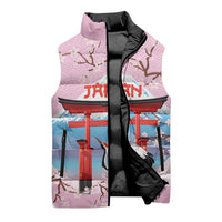Japanese Torii Gate Cranes Personalised Sleeveless Puffer Jacket Fuji Mount Sakura Seigaiha Pattern
