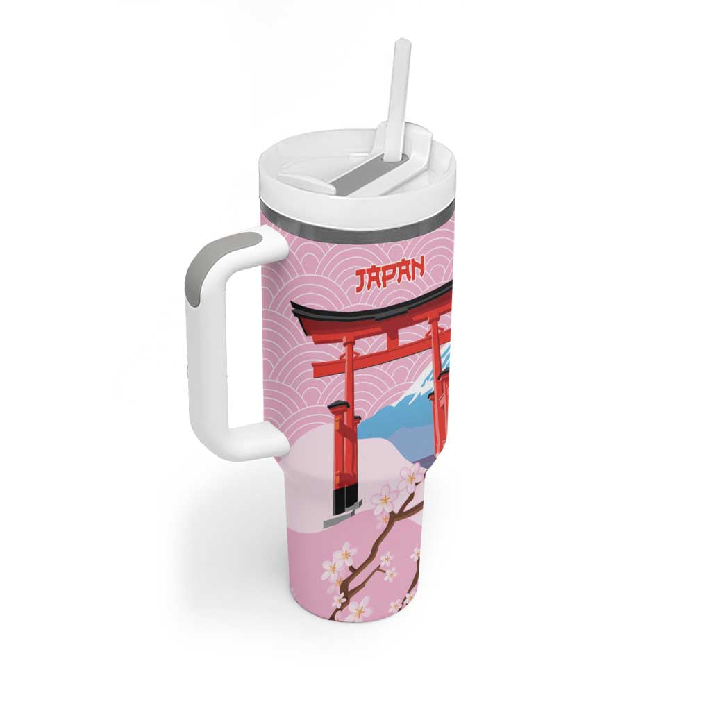 Japanese Torii Gate Cranes Personalised Tumbler With Handle Fuji Mount Sakura Seigaiha Pattern