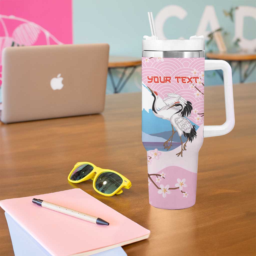 Japanese Torii Gate Cranes Personalised Tumbler With Handle Fuji Mount Sakura Seigaiha Pattern