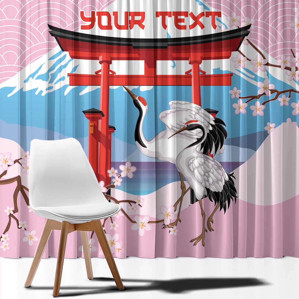 Japanese Torii Gate Cranes Personalised Window Curtain Fuji Mount Sakura Seigaiha Pattern