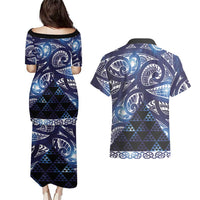 Matariki New Zealand Couples Matching Puletasi and Hawaiian Shirt NZ Niho Taniwha Maori New Year Blue Galaxy LT14 - Polynesian Pride