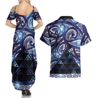Matariki New Zealand Couples Matching Summer Maxi Dress and Hawaiian Shirt NZ Niho Taniwha Maori New Year Blue Galaxy LT14 - Polynesian Pride