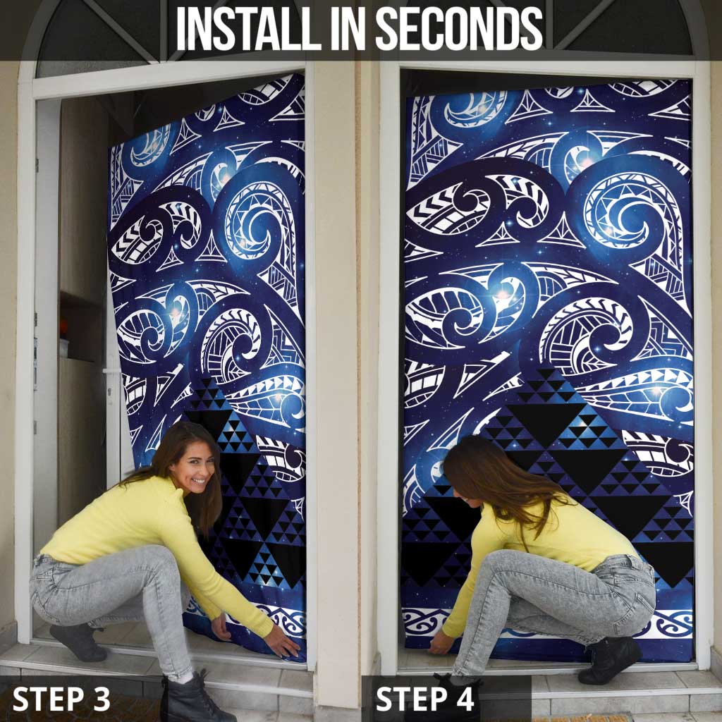 Matariki New Zealand Door Cover NZ Niho Taniwha Maori New Year Blue Galaxy