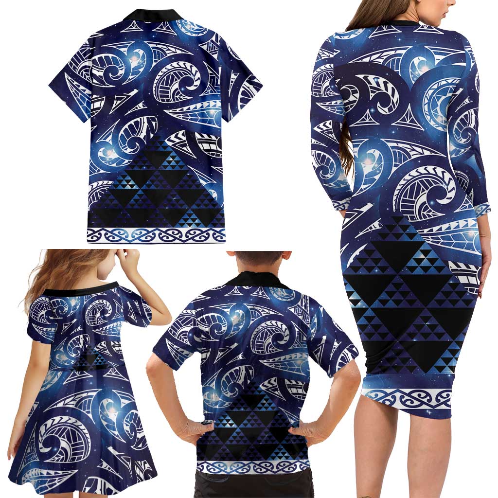 Matariki New Zealand Family Matching Long Sleeve Bodycon Dress and Hawaiian Shirt NZ Niho Taniwha Maori New Year Blue Galaxy LT14 - Polynesian Pride